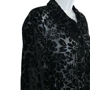Women’s Whimsigoth Black Floral Velvet Burnout Flocked Top XL Goth Witchy Grunge